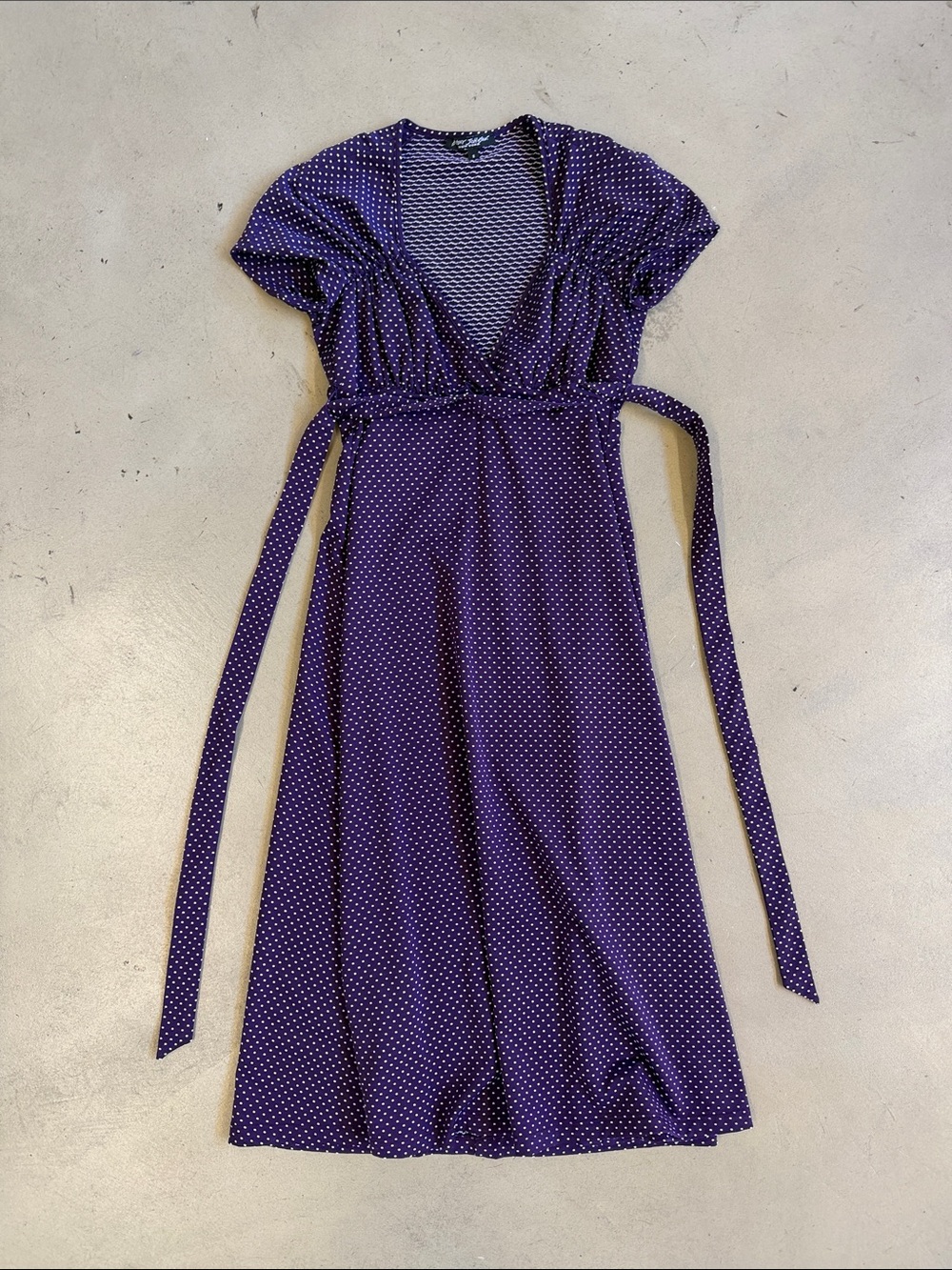Vintage Betsey Johnson Purple Polka Dot Wrap Midi Dress